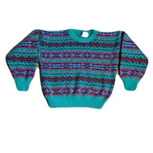 VTG Sears Boys Sweater Green Red Blue Size 6